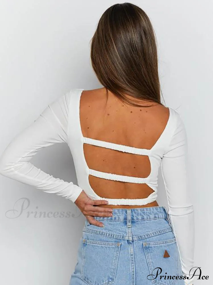 Hollow Out Long Trendy Sleeve Knit Crop Top Tops