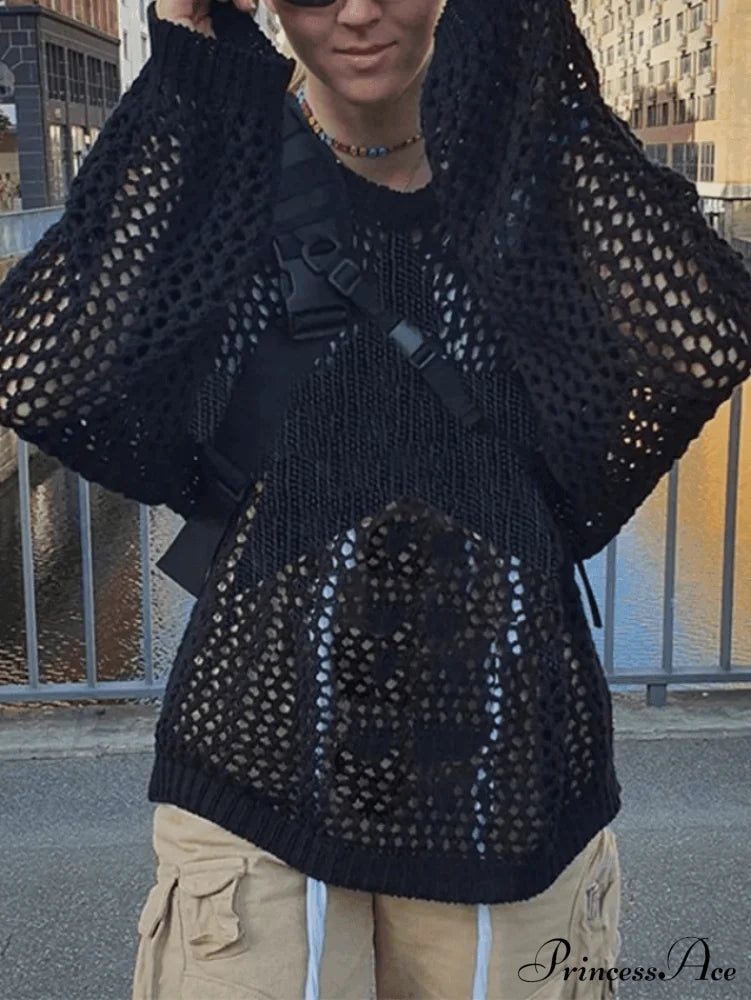 Hollow Out Side Trendy Split Maxi Dress Black / S Sweaters