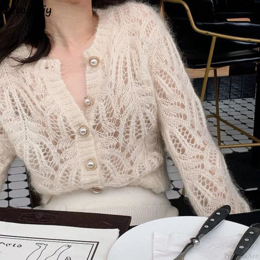 Hollow Out Single Breasted Spring Knit Cardigan cardiagn-250126