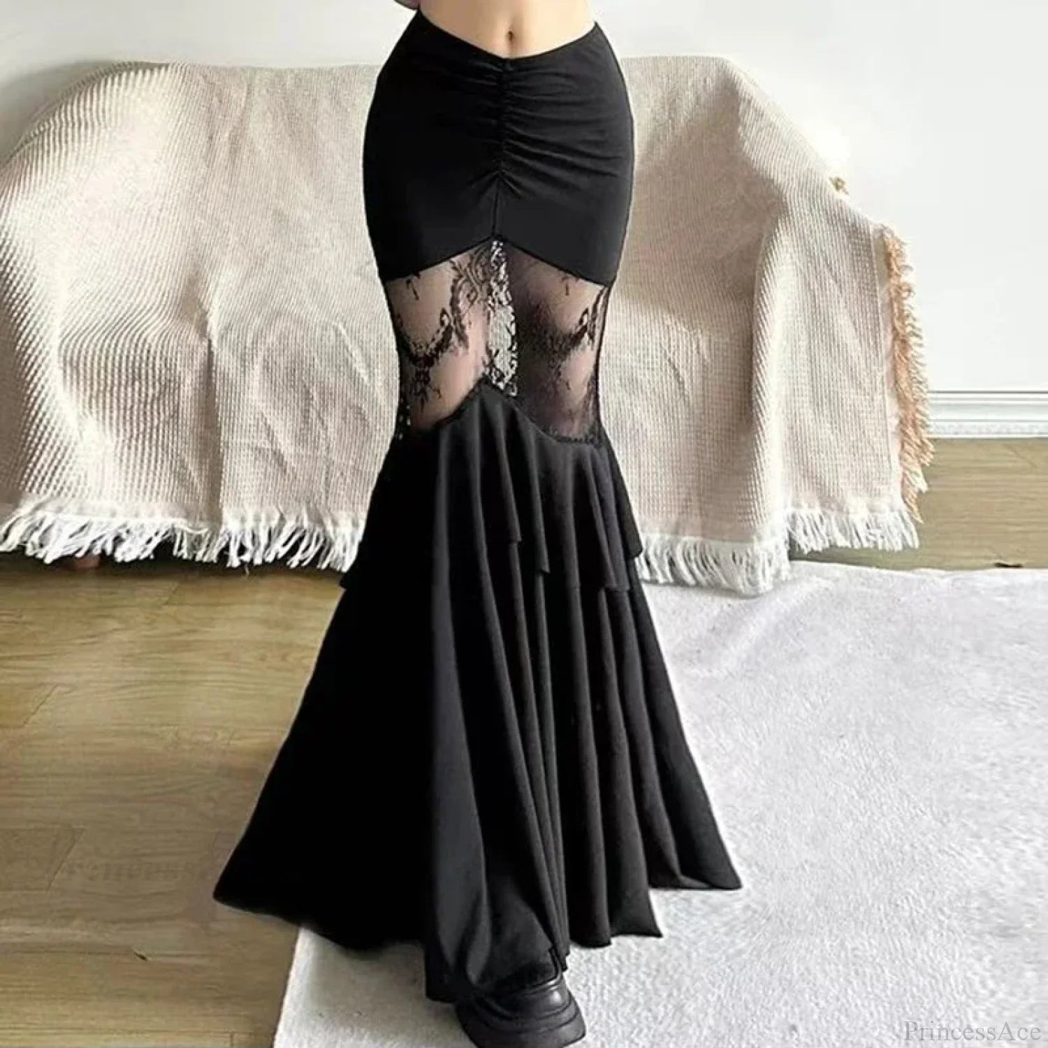 Hollow Out Stitching Midi Skirt