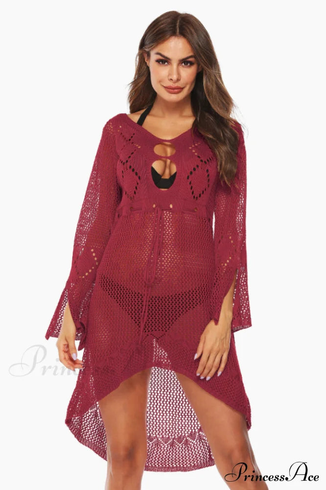 Hollow Out Trumpet Sleeve Cover Up - Dress In Beauty