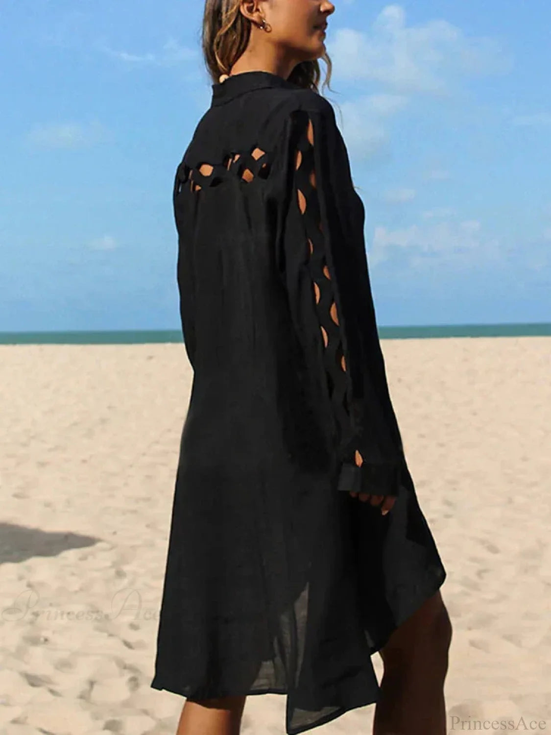 Hollow Out Turn-Down Collar Cover Up