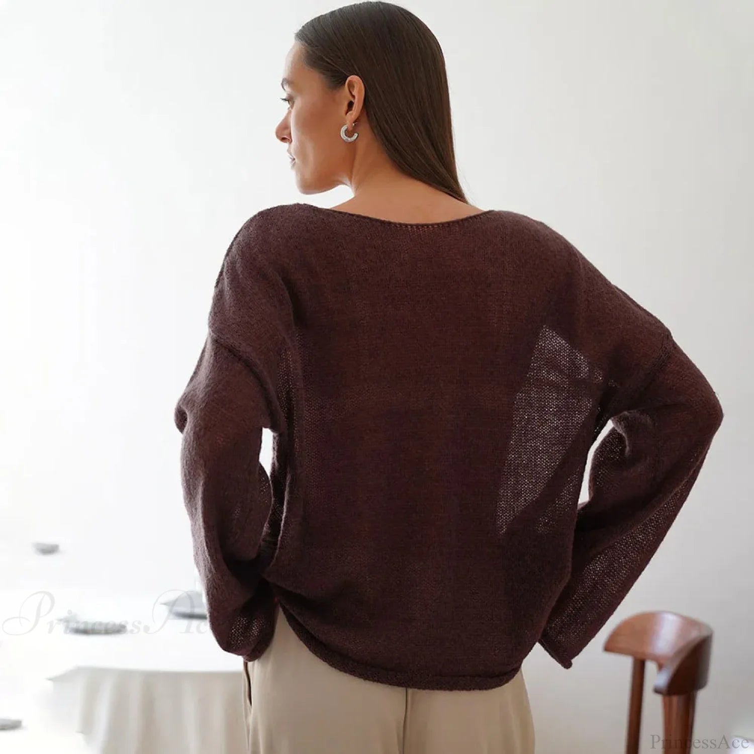 Hollow See-through O-neck Long Sleeve Sweater
