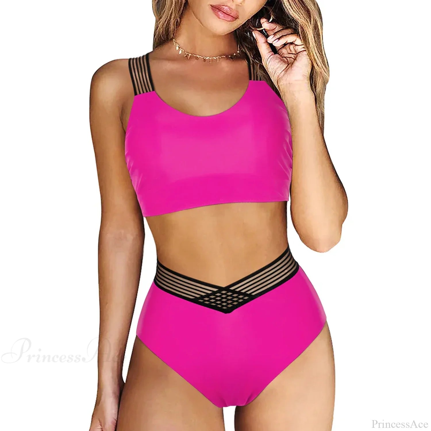 Hollow Solid Color High Waist Two Piece Set color11 / S