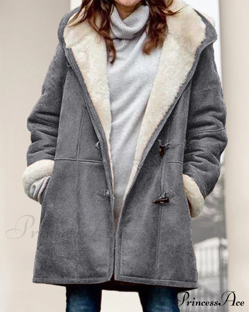 Solid Hooded casual coat Gray 2023 f/w 23BF clothes jackets & coats SALE Tops/Blouses