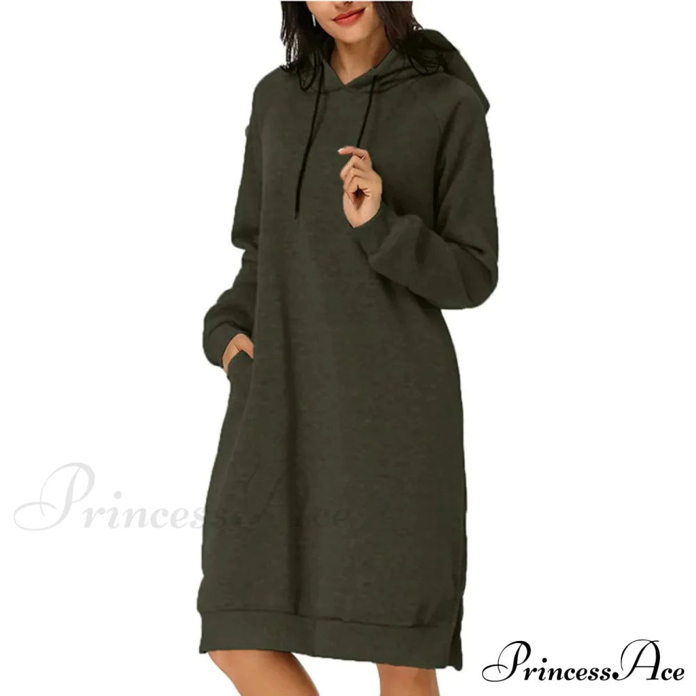 Womens Pullover Hoodie Dress Army Green __stock:200 casual dresses clothes dresses refund_fee:1200