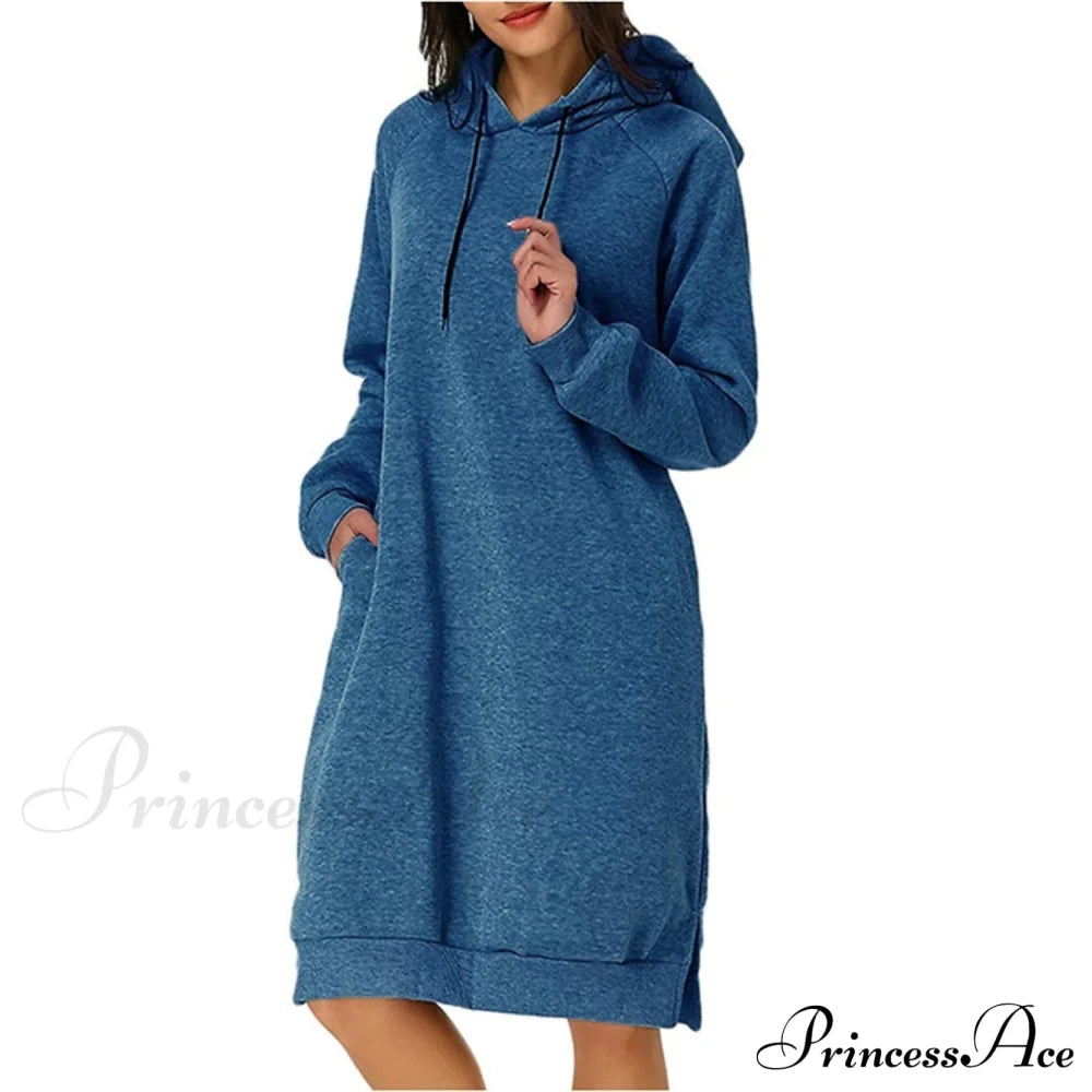 Womens Pullover Hoodie Dress Blue __stock:200 casual dresses clothes dresses refund_fee:1200