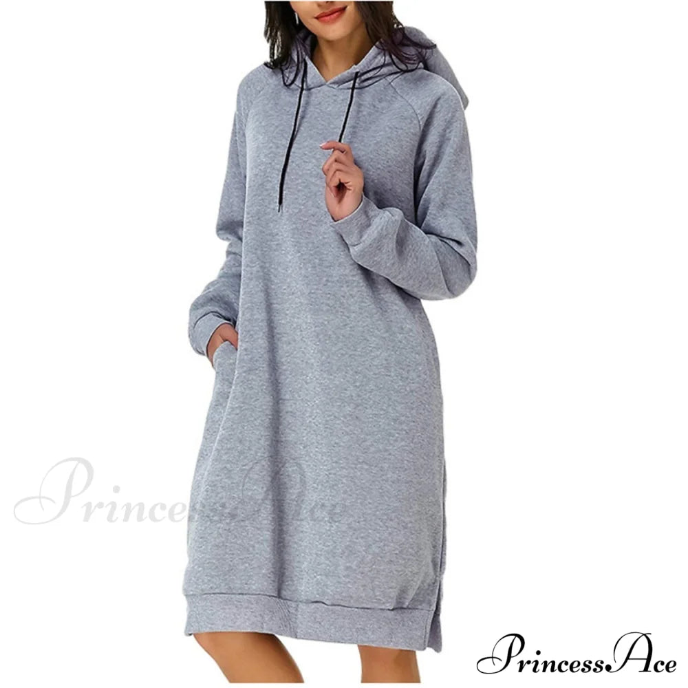 Womens Pullover Hoodie Dress Light Gray __stock:200 casual dresses clothes dresses refund_fee:1200