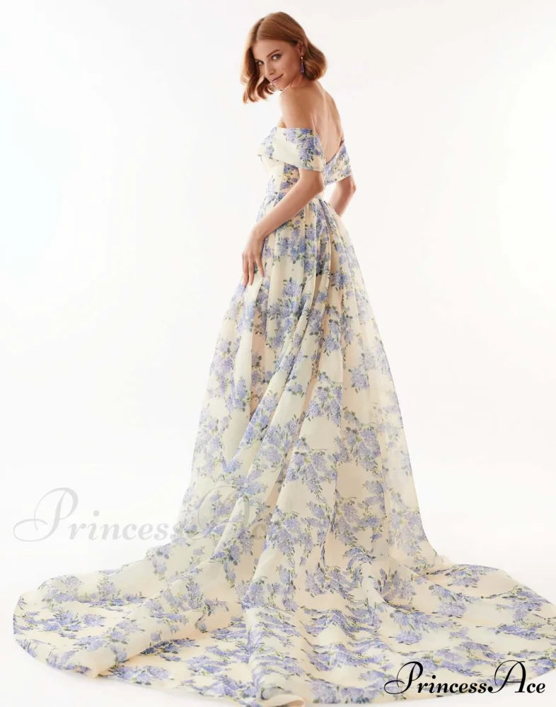 Hydrangea Chic Off-The-Shoulder Charming Floral Maxi Dress