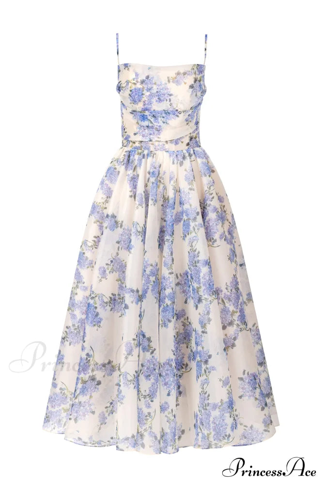 Hydrangea Spaghetti Stylish Strap Midi Dress Xxs /