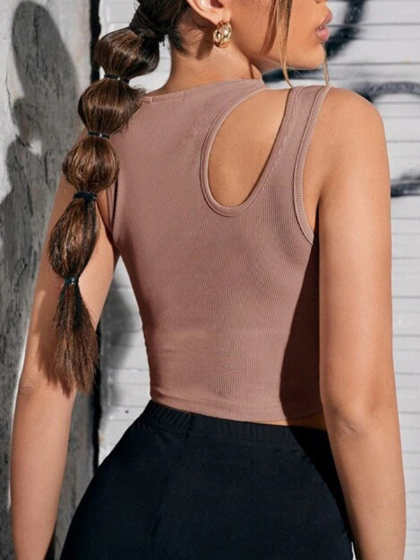 Ribbed Out For Solid Color Cut Top Tank Women