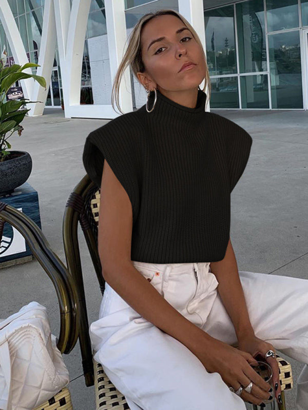 New solid color sexy turtleneck short-sleeved sweater top Black clothes shirt shirts short sleeve top tops