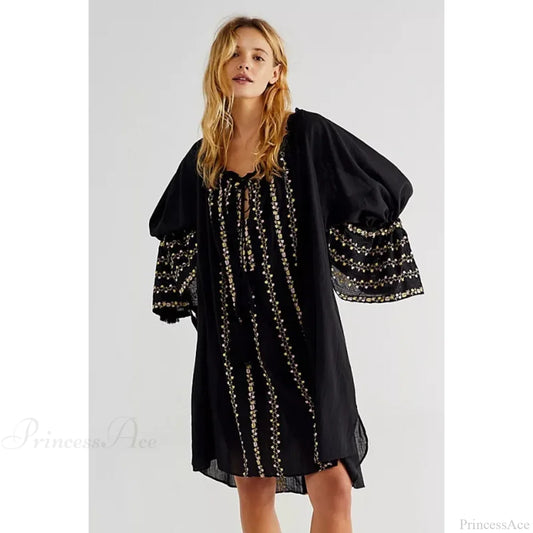 Irregular Backless Embroidery Beach Boho Dress bohodress-250126