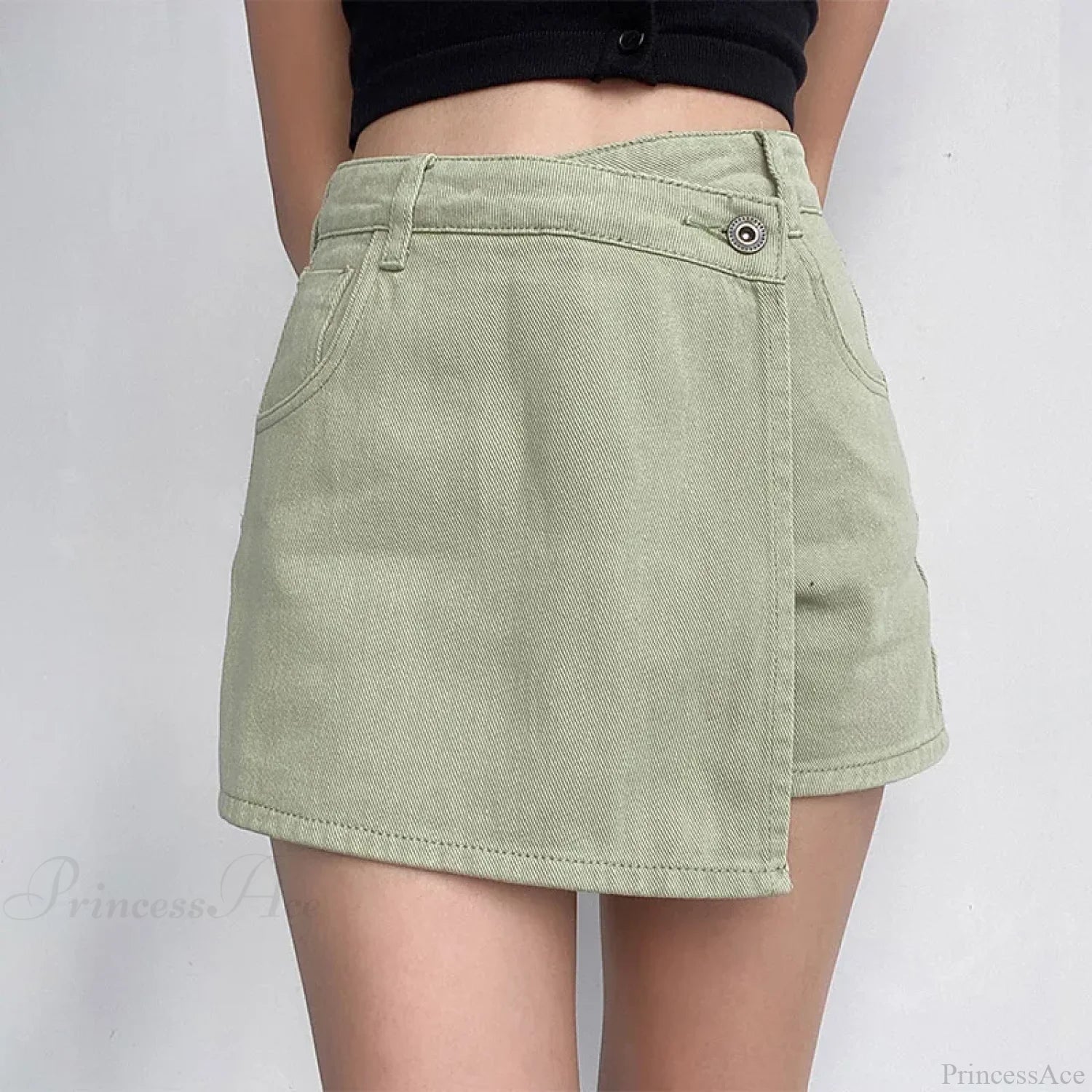 Irregular High Waist Denim Skirt Green / S