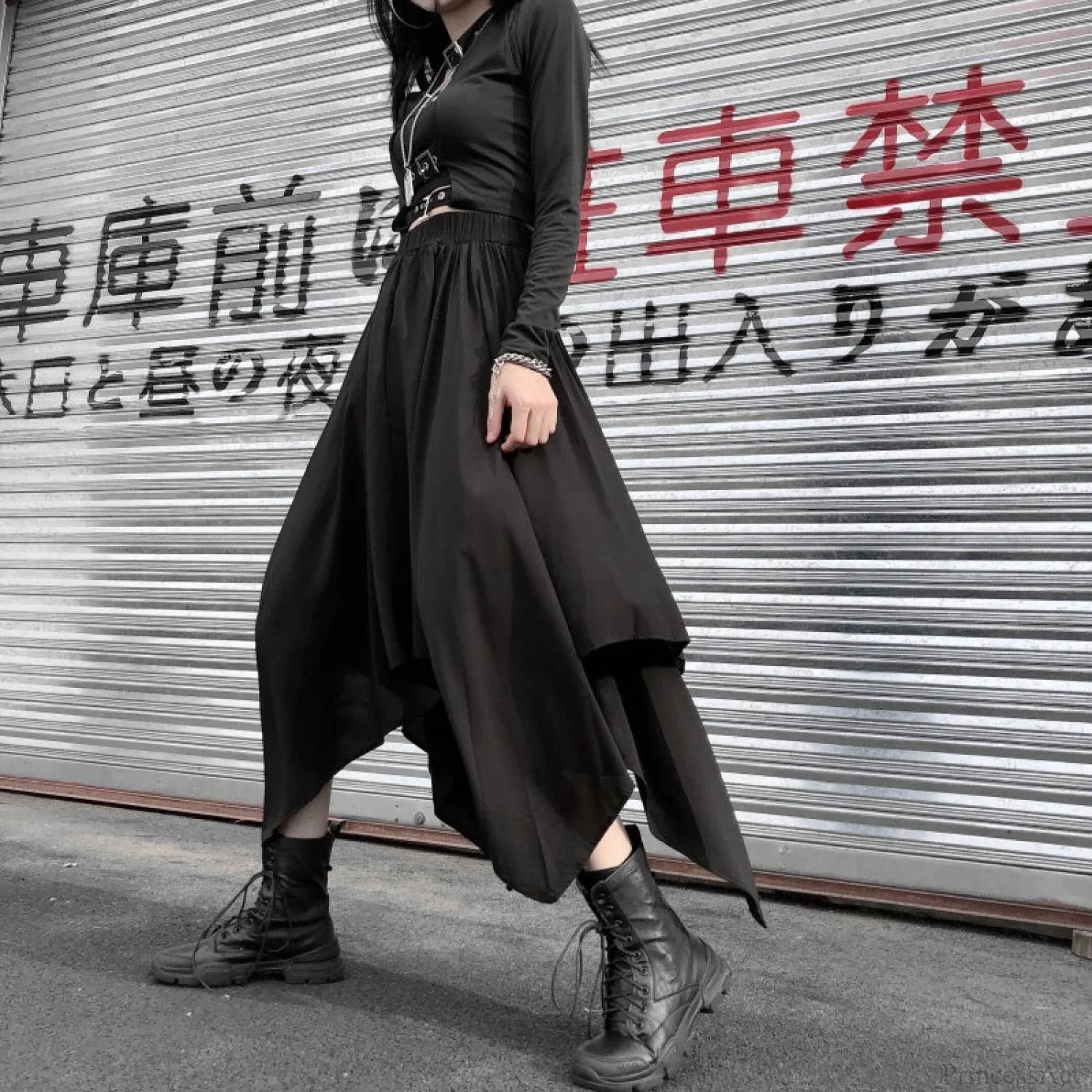 Irregular High Waist Long Skirt black / One Size