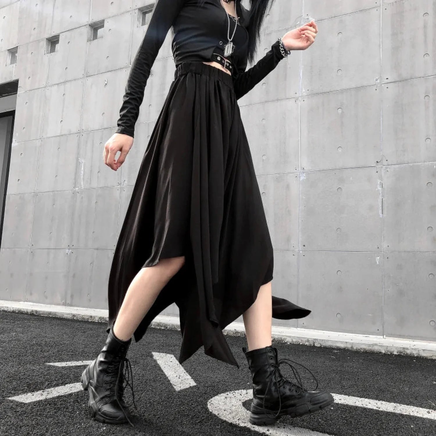 Irregular High Waist Long Skirt black / One Size