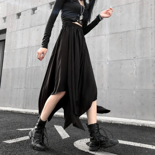 Irregular High Waist Long Skirt black / One Size