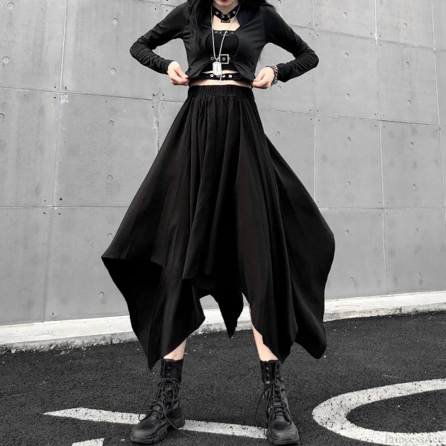 Irregular High Waist Long Skirt black / One Size
