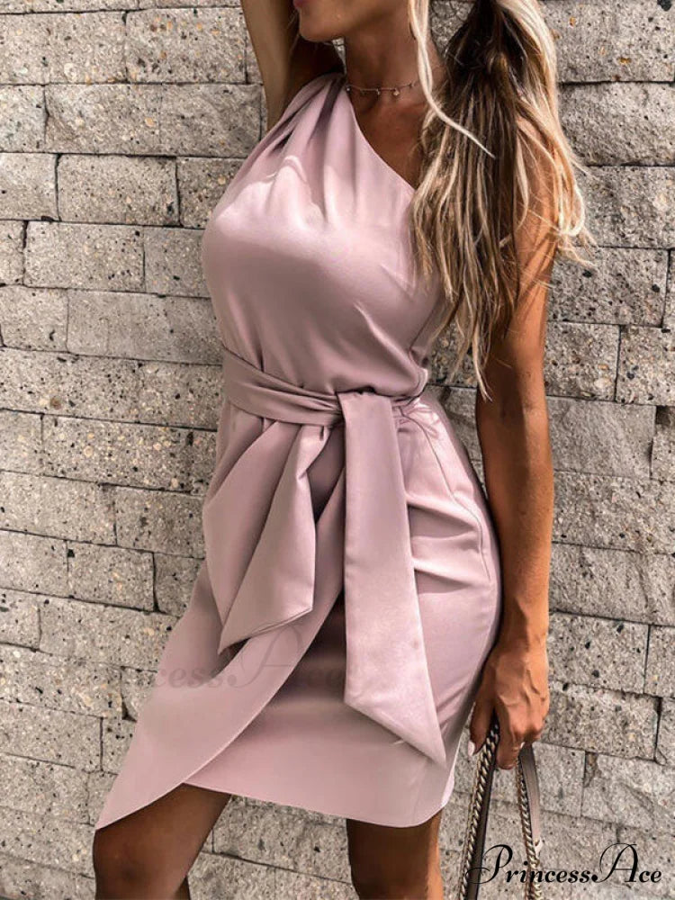 Irregular Oblique Graceful Shoulder Tops Midi Dresses