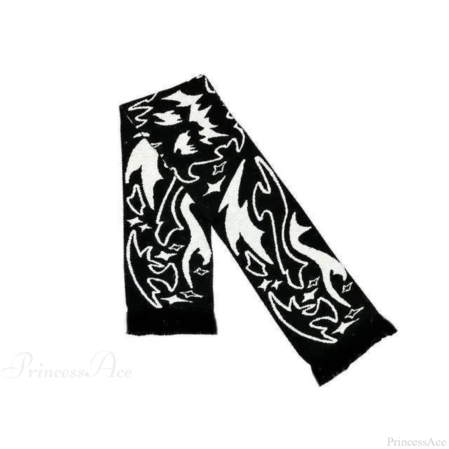 Irregular Pattern Jacquard Y2K Gothic Grunge Tassel Scarf Black / 180X25Cm Scarfs-L