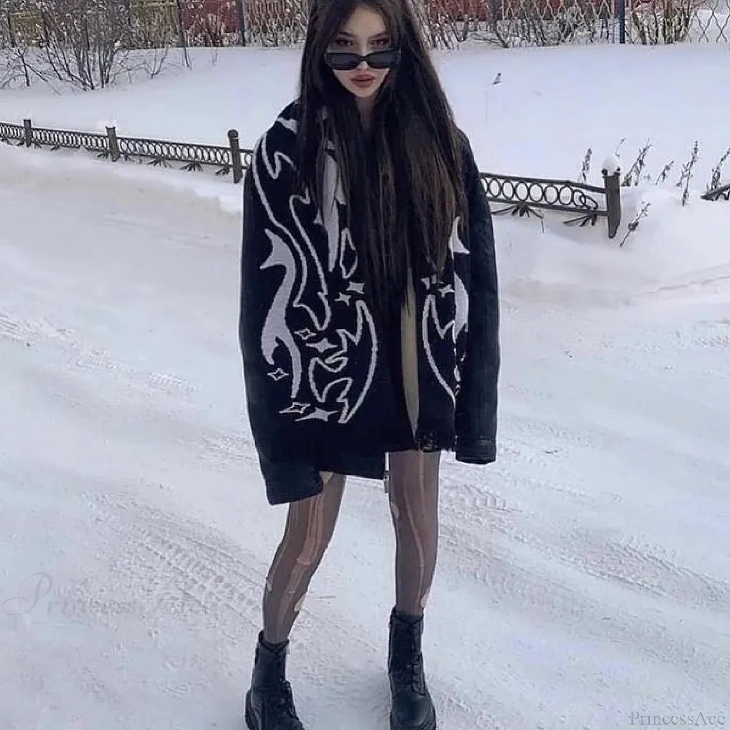 Irregular Pattern Jacquard Y2K Gothic Grunge Tassel Scarf Scarfs-L