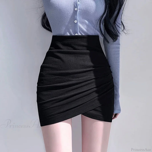 Irregular Pencil Elastic Skirt Black / S