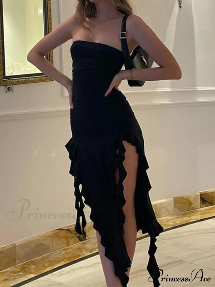 Irregular Rhinestone Decor Trendy Halter Crop Cami Top Maxi Dresses