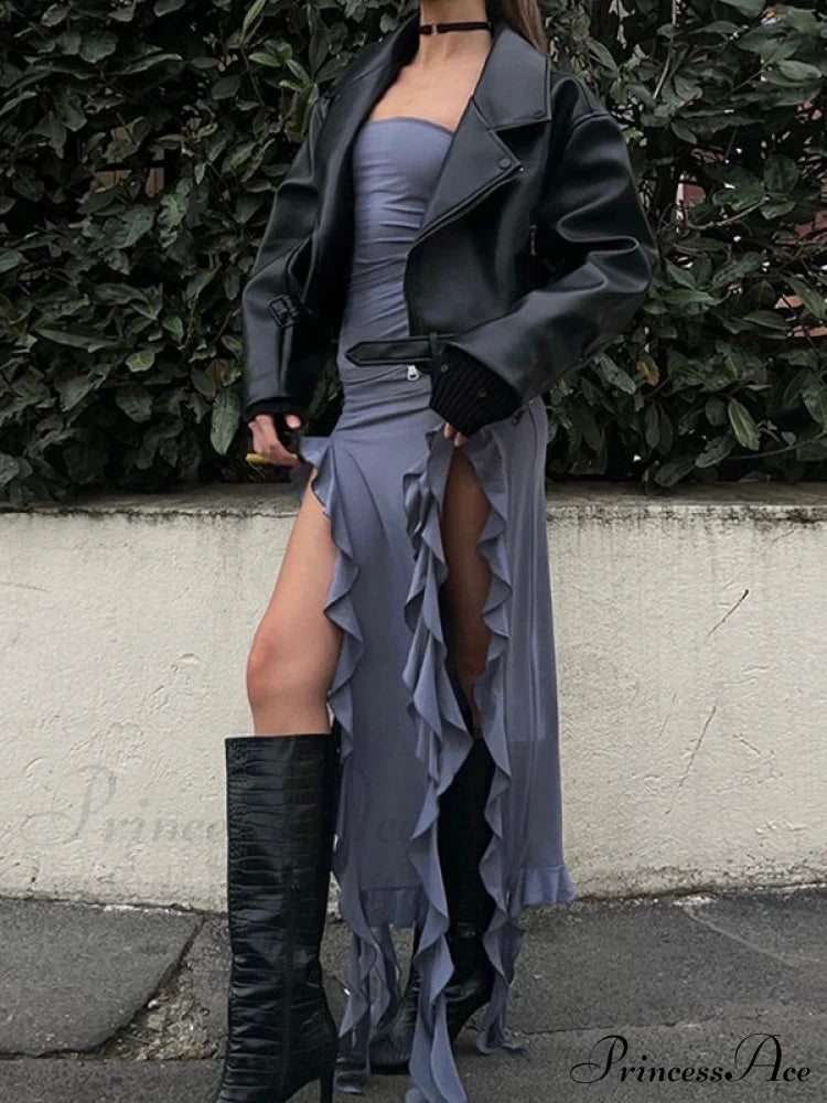 Irregular Rhinestone Decor Trendy Halter Crop Cami Top Maxi Dresses