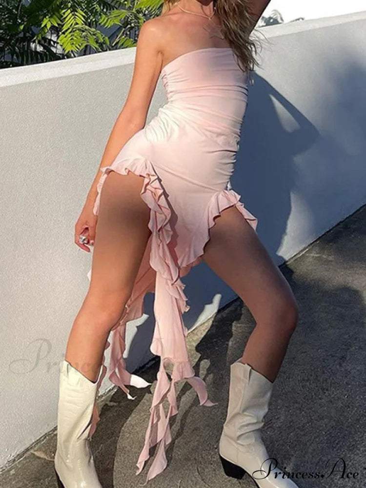 Irregular Rhinestone Decor Trendy Halter Crop Cami Top Maxi Dresses