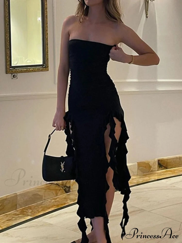 Irregular Rhinestone Decor Trendy Halter Crop Cami Top Maxi Dresses