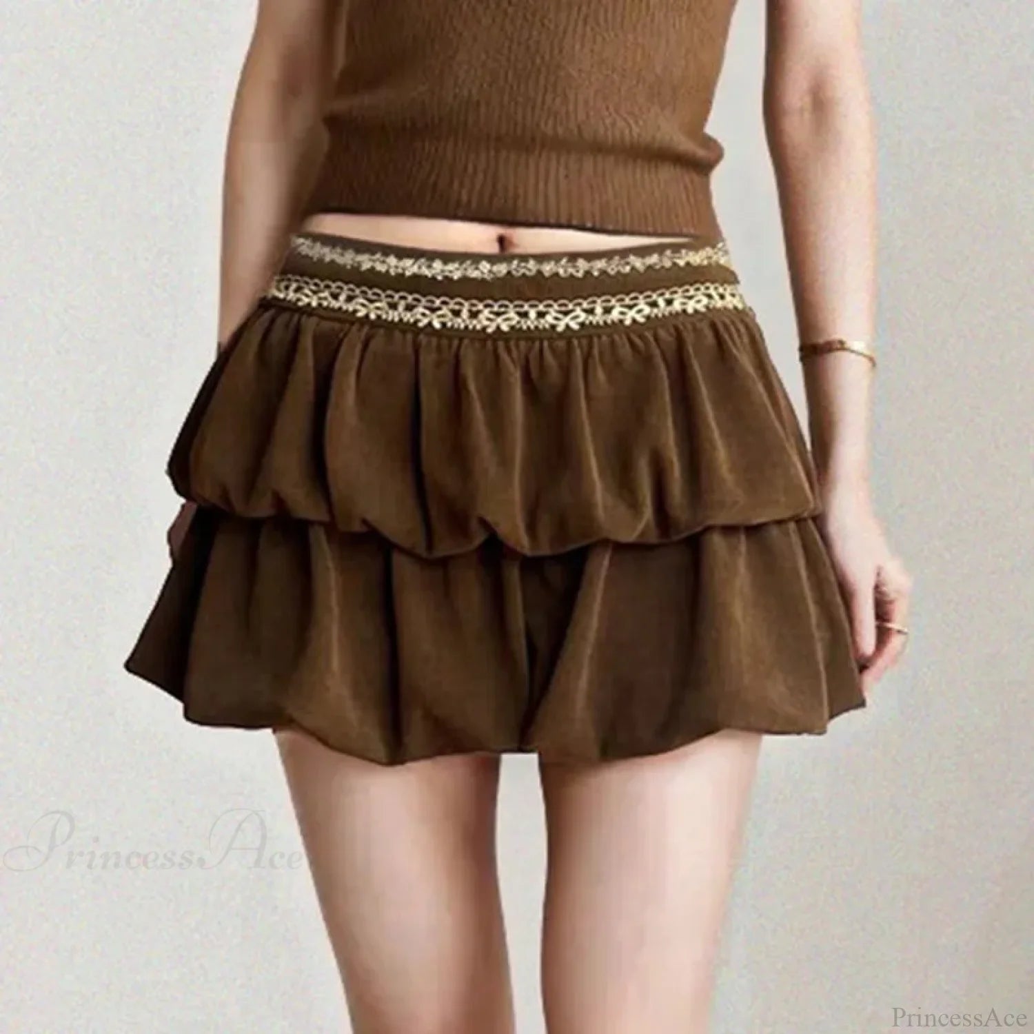 Jacquard Corduroy Retro Skirt Brown / S skirts-250223