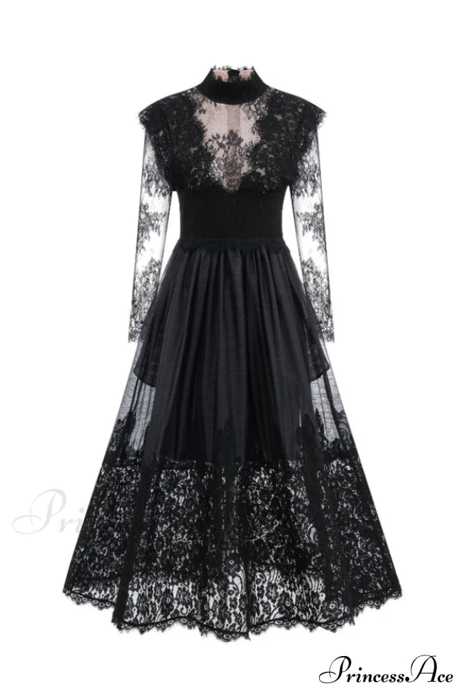 Jamie Black Floral Lace Stitching Dress | Dress In Beauty