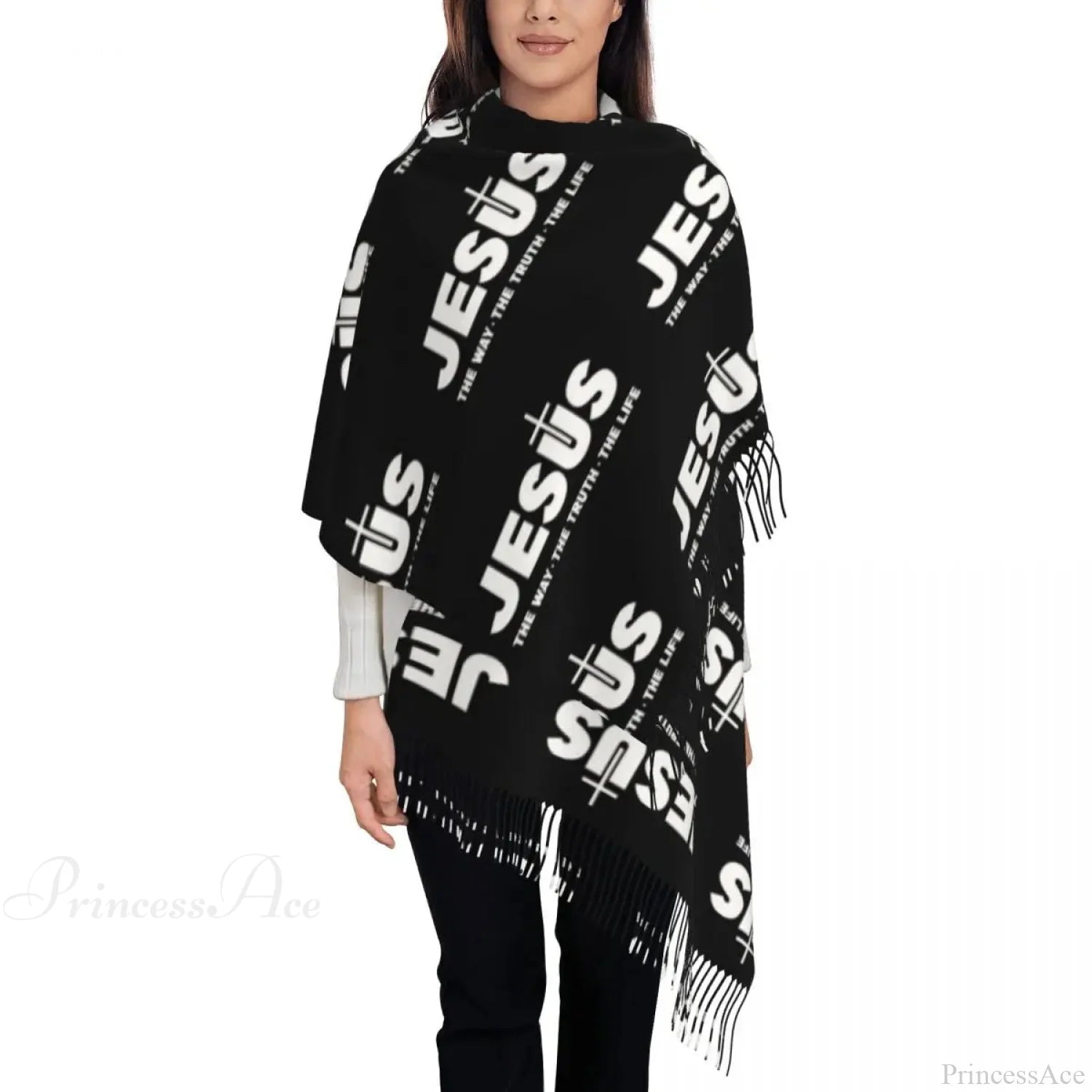 Jesus Saved My Life Warm Winter Christian Faith Shawl Wrap Scarf Black 15 / 72X197Cm Scarfs-L