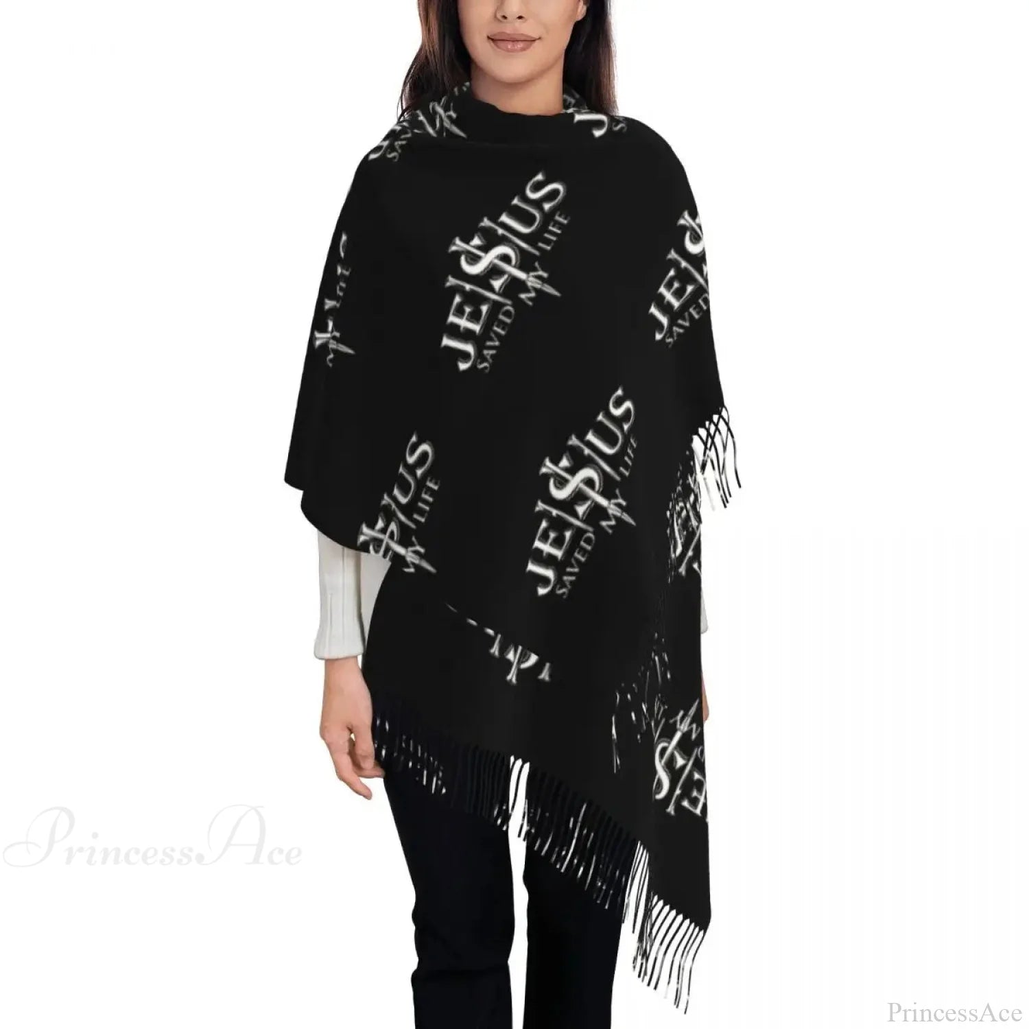 Jesus Saved My Life Warm Winter Christian Faith Shawl Wrap Scarf Black 17 / 72X197Cm Scarfs-L