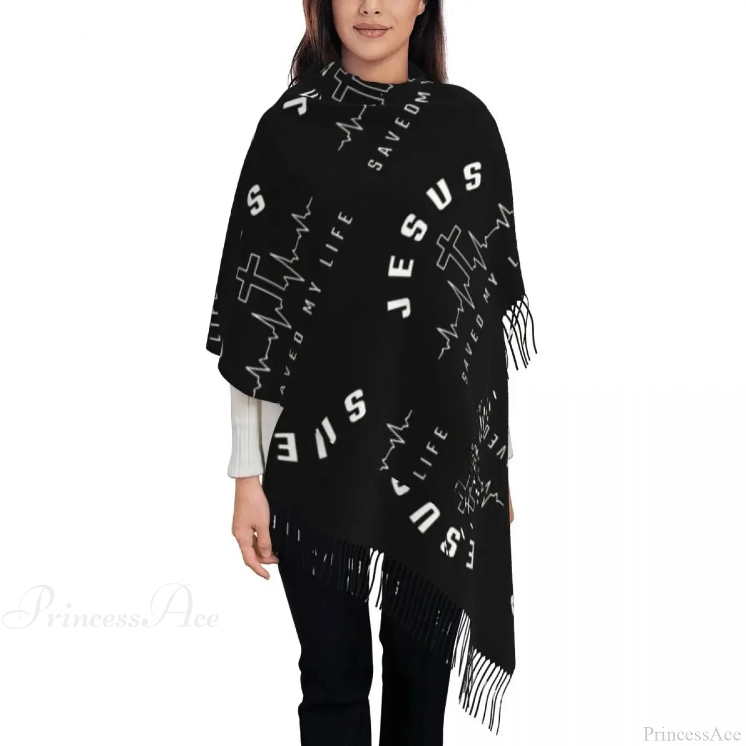 Jesus Saved My Life Warm Winter Christian Faith Shawl Wrap Scarf Black 3 / 72X197Cm Scarfs-L