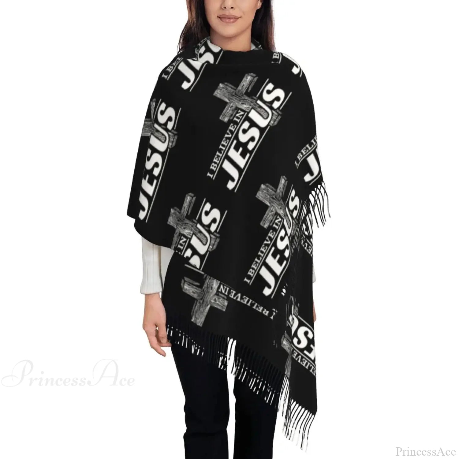 Jesus Saved My Life Warm Winter Christian Faith Shawl Wrap Scarf Black 5 / 72X197Cm Scarfs-L