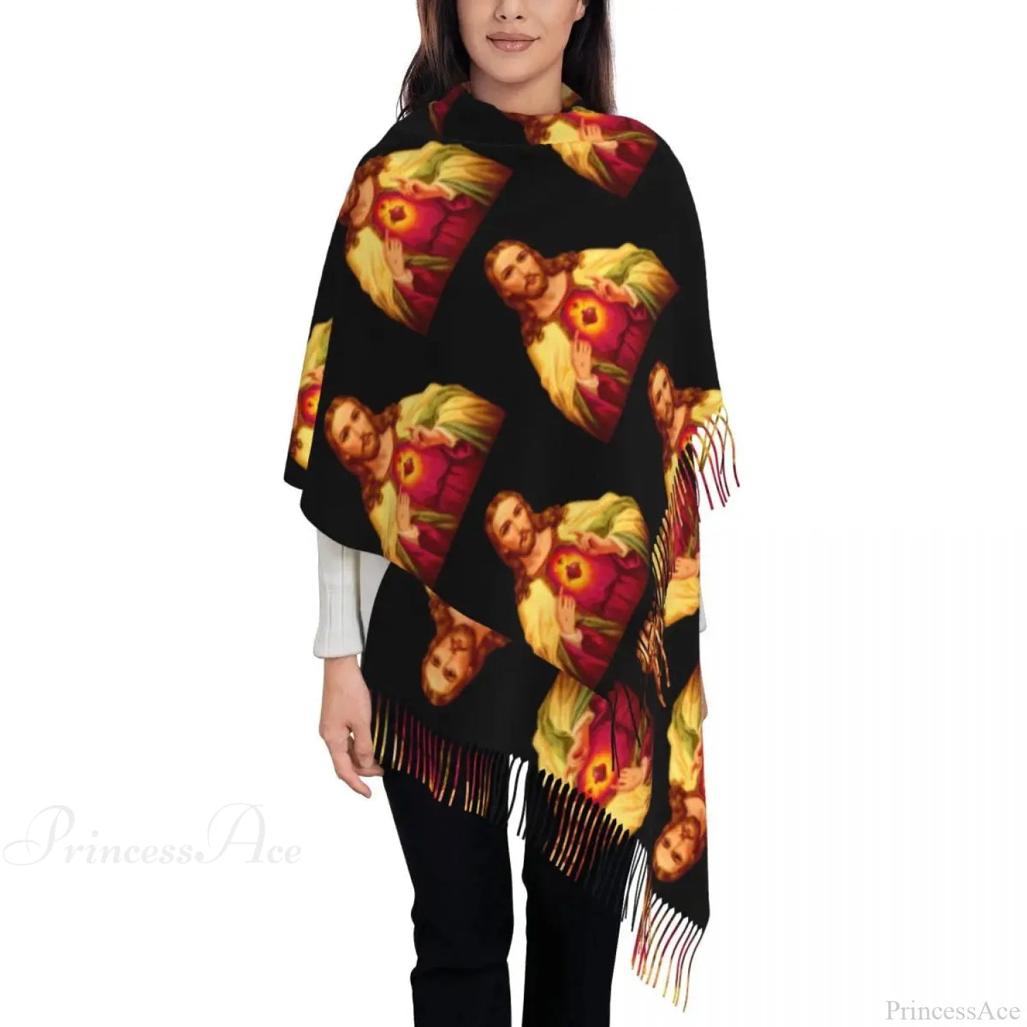 Jesus Saved My Life Warm Winter Christian Faith Shawl Wrap Scarf Orange Yellow / 72X197Cm Scarfs-L