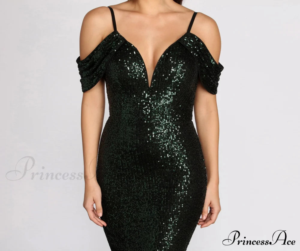 Jillian Deep Stylish V Sequin Dress S.o. Long Dresses