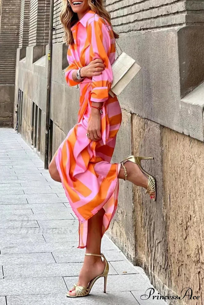 Joint Design Gown Fashion Neckline - Turndown Blouse 3 Split Colors Dresses/Casual Dresses