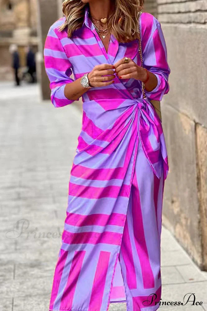 Joint Design Gown Fashion Neckline - Turndown Blouse 3 Split Colors Dresses/Casual Dresses