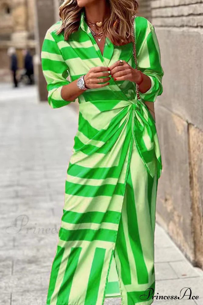 Joint Design Gown Fashion Neckline - Turndown Blouse 3 Split Colors Green / S Dresses/Casual Dresses