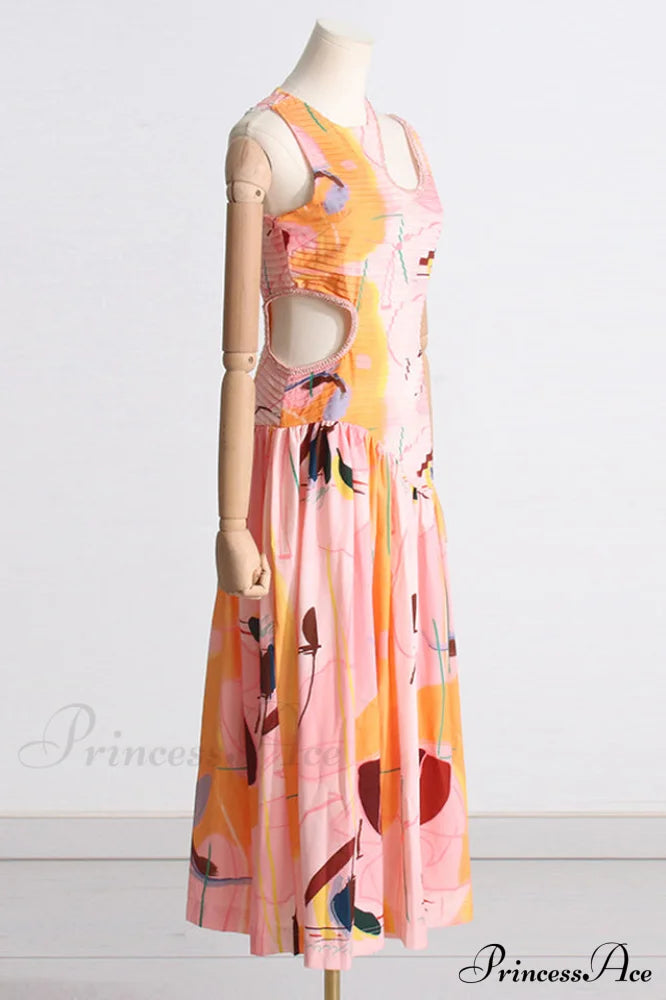 Jolie Abstract Stylish Cut-Out Midi Dress