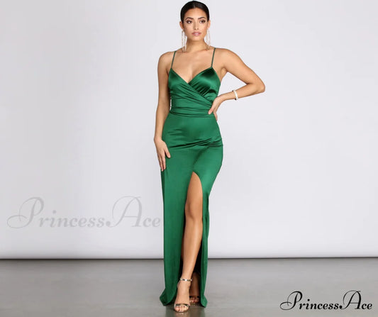 Jolina Wrap Skirt Satin Dress - Lady Occasions