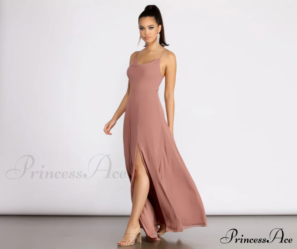 Kai Chiffon Lace Charming Up Back A-Line Dress S.o. Long Dresses