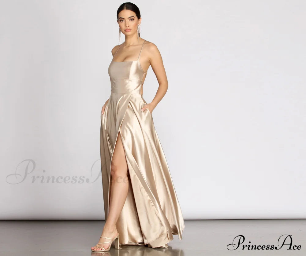 Kaia Satin Stylish A-Line Dress S.o. Long Dresses