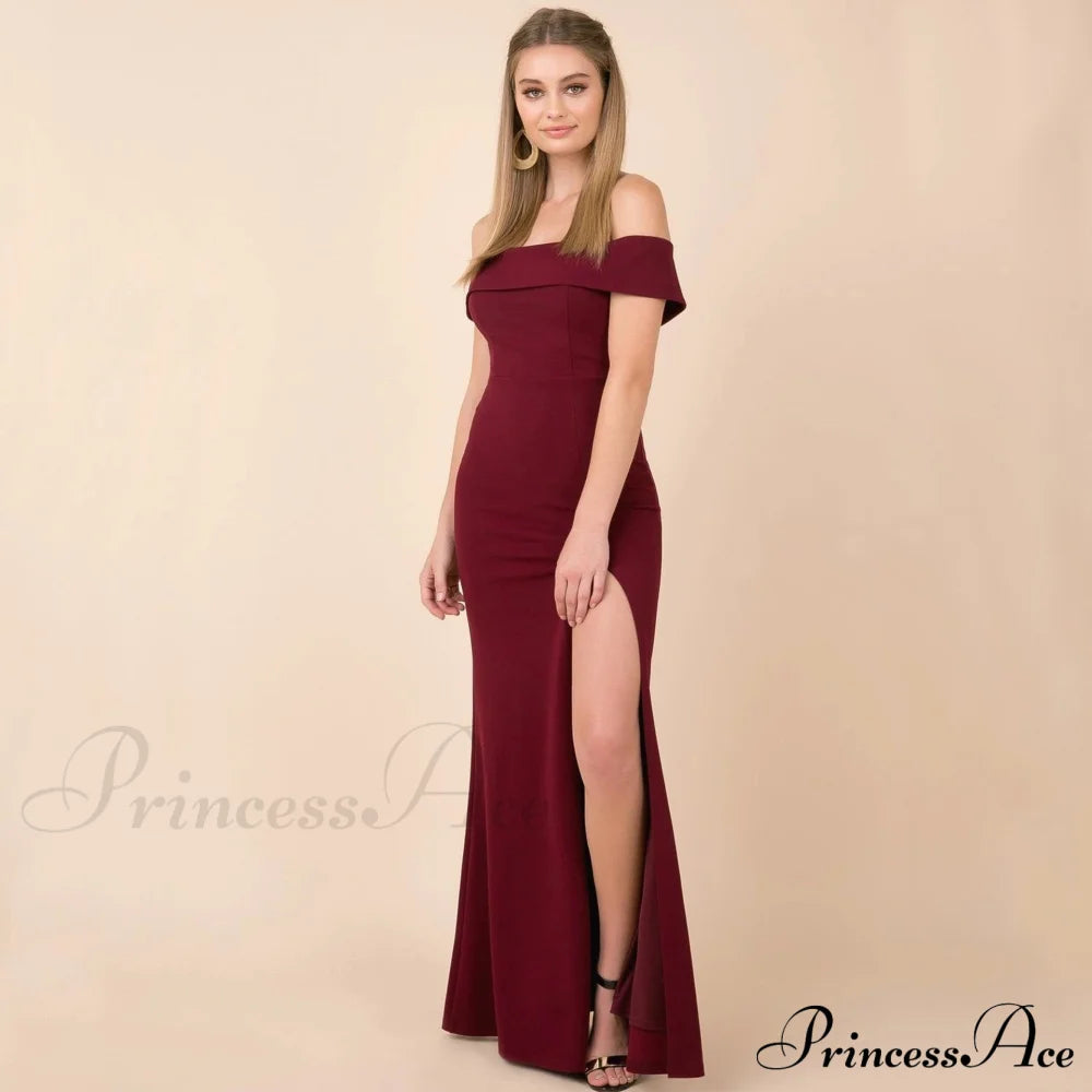 Kate Formal Stylish Crepe Midi Dress Claret / S S.o. Short Dresses