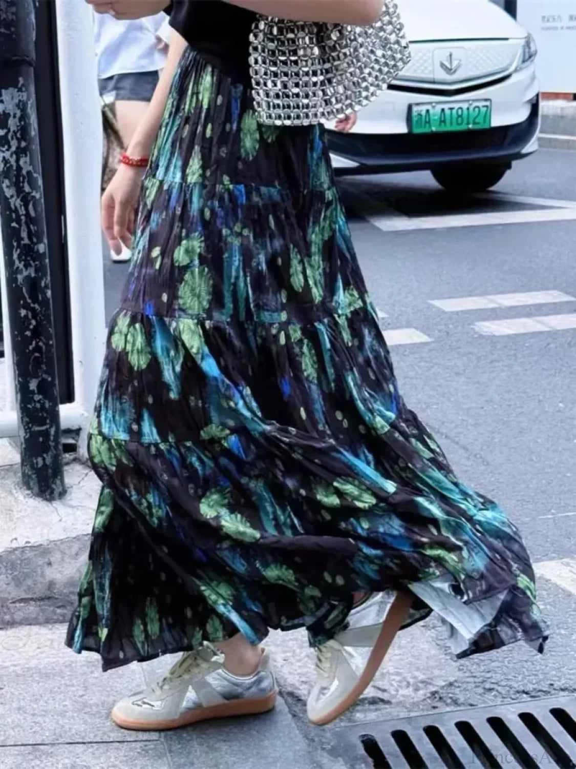 Kawaii Bohemian Floral Maxi Skirt Summer Retro Romantic skirt-250126