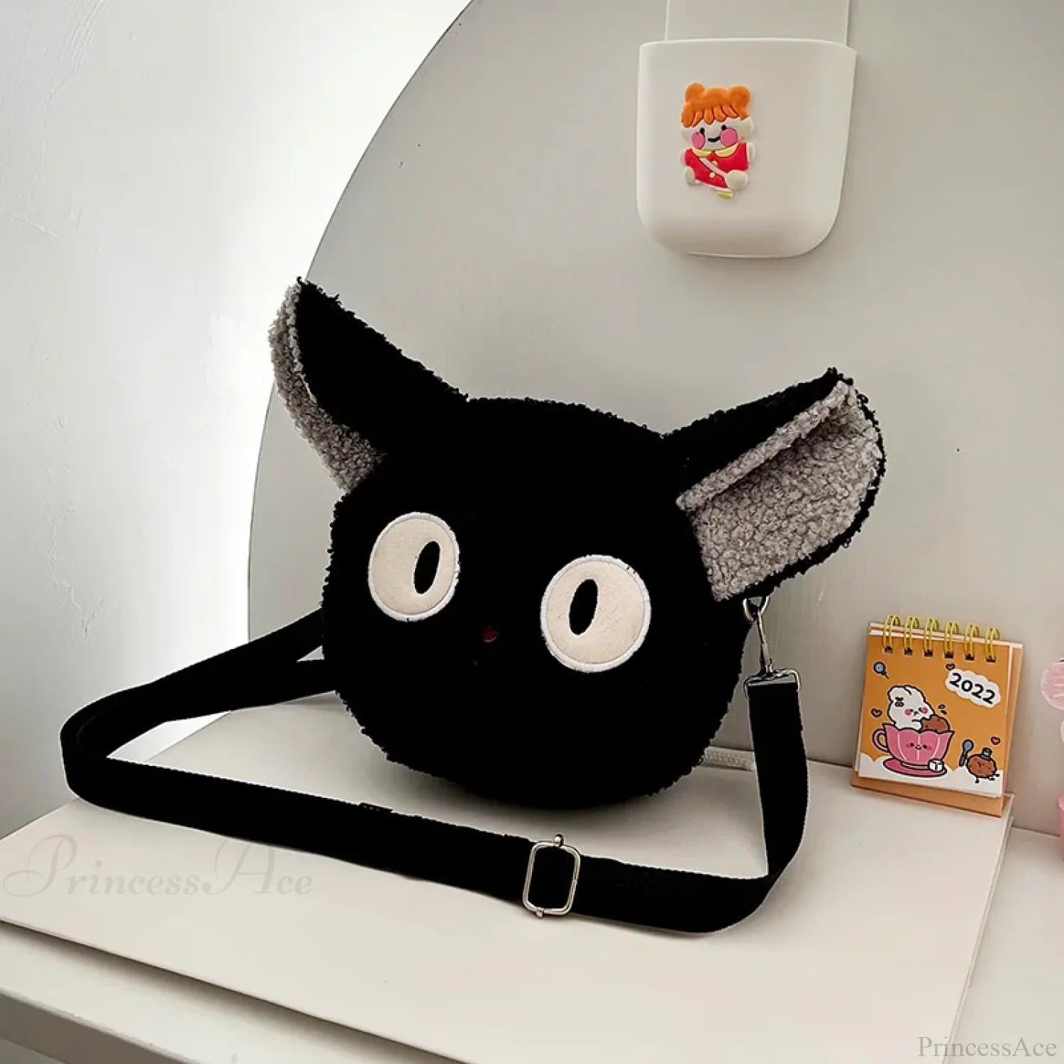Kawaii Plush Cartoon Crossbody Bag Black crossbody-250126