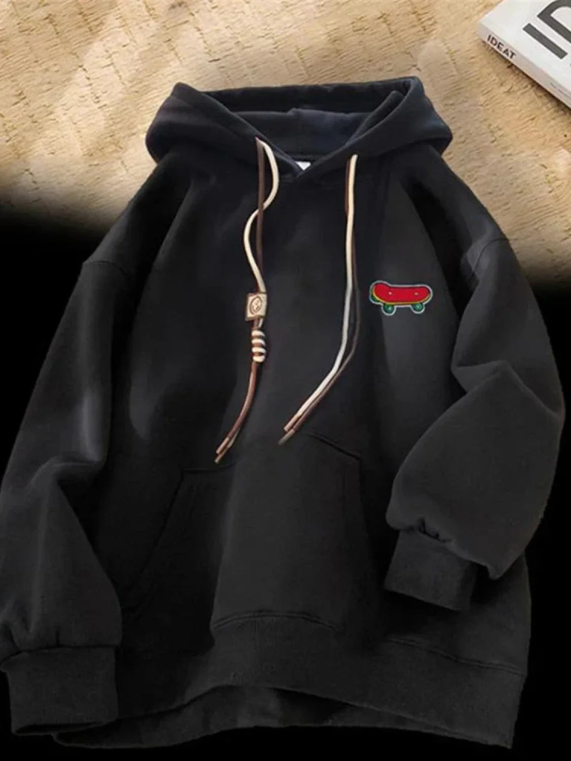 Kawaii Skateboard Graphic Cotton Fleece Hoodie Black / M(40-45KG)