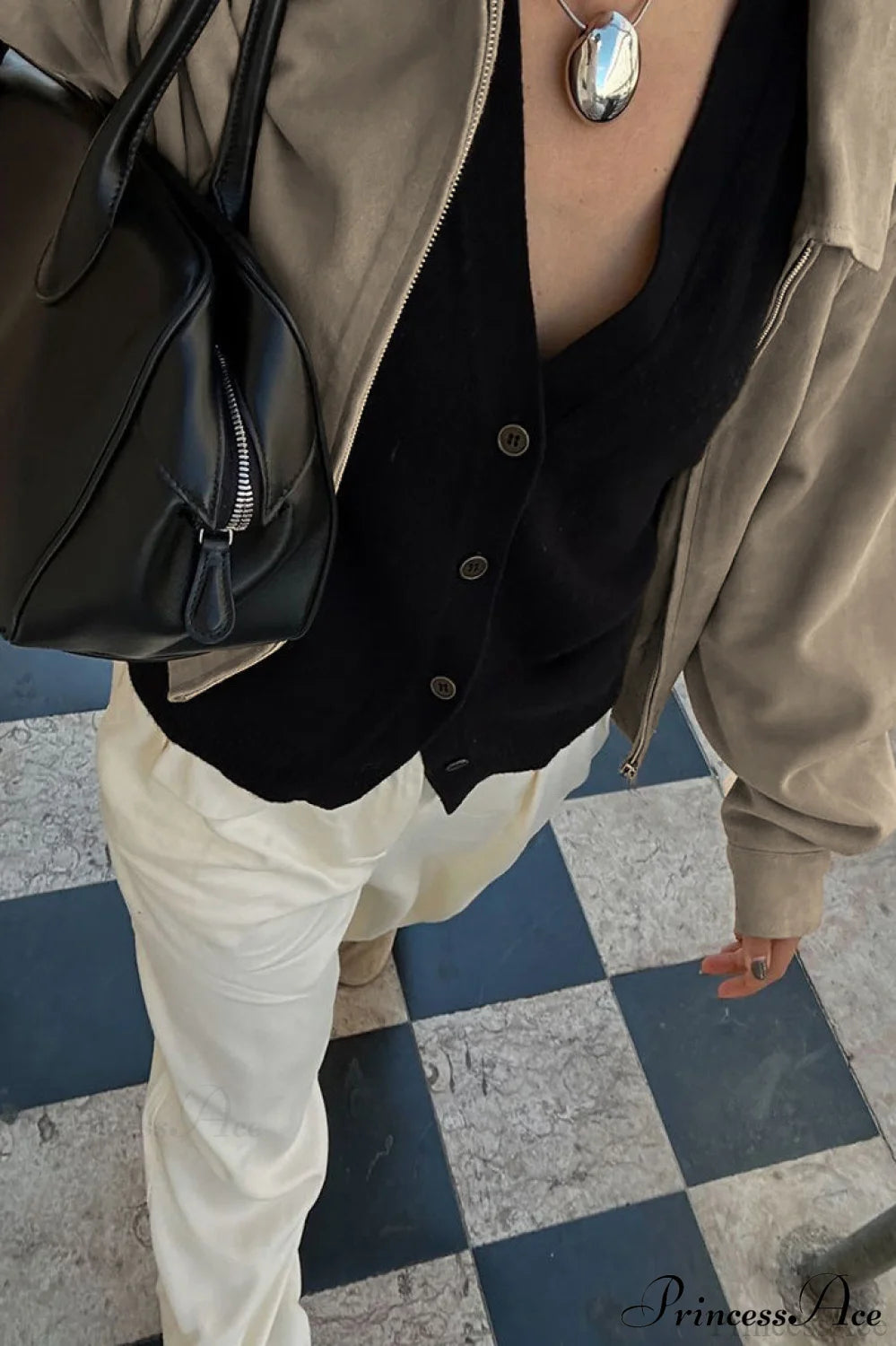 Khaki Suede Collared Oversized Retro Coat